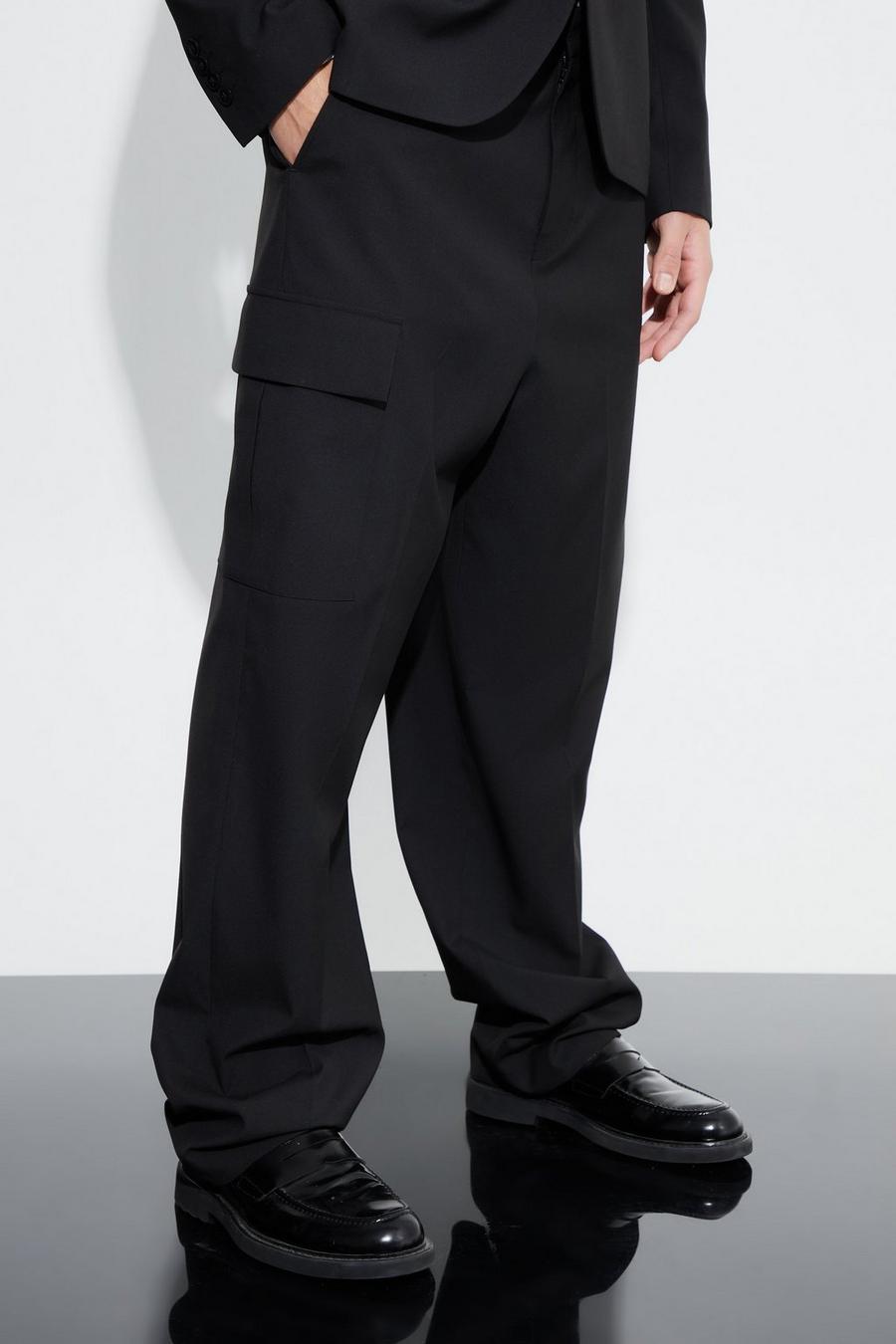 Black Relaxed Fit Tailored 3d Cargo Trouser