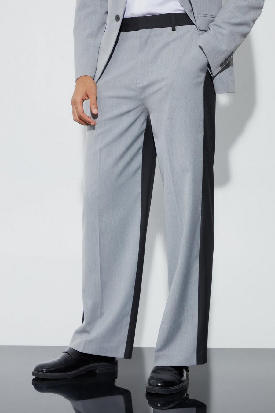 Pantalon large color block, Grey