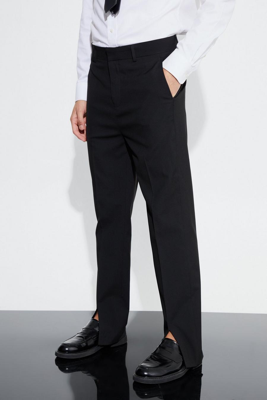 Black Straight Fit Trouser With Front Split Hem