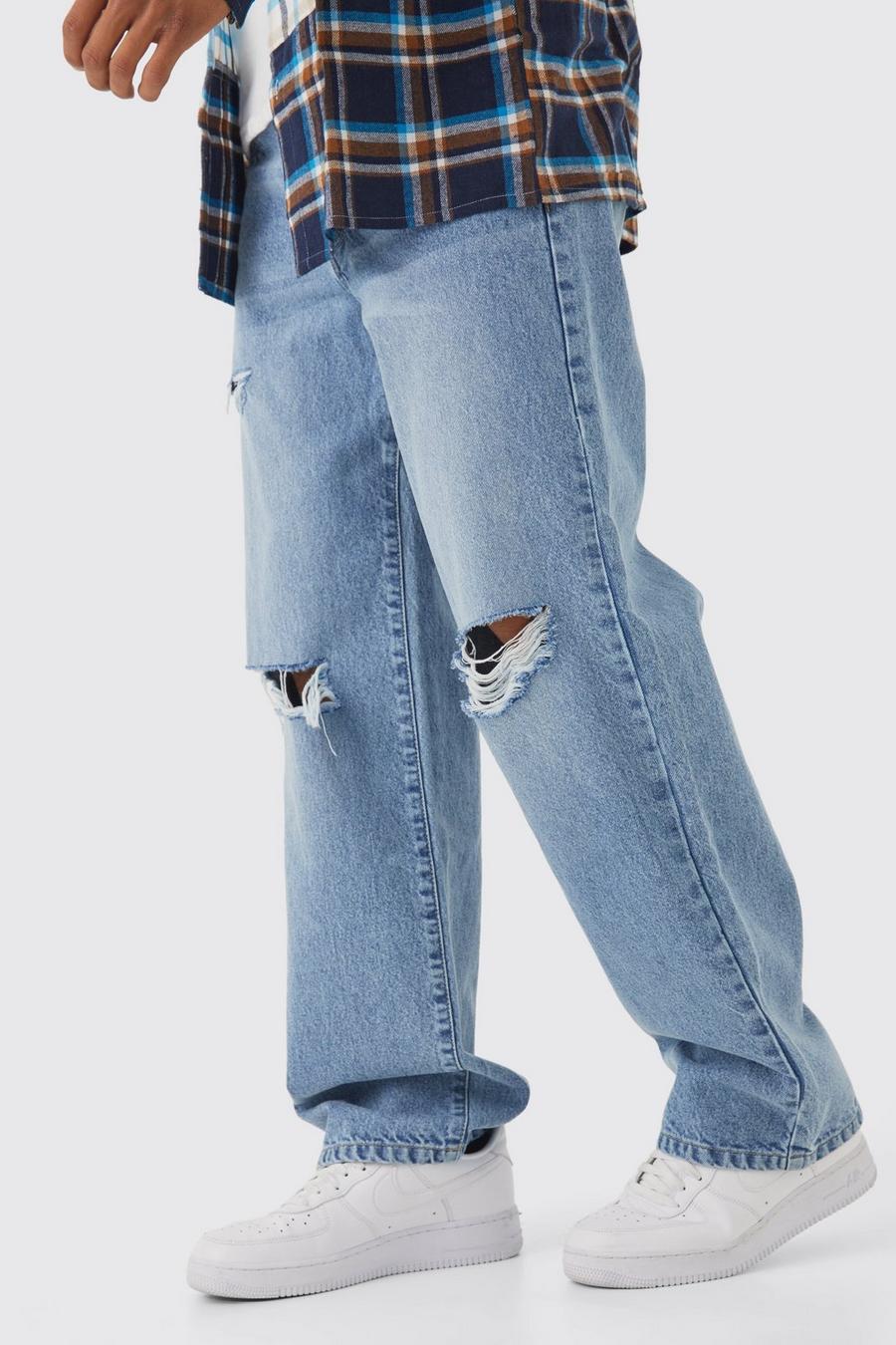 Ice blue Baggy Rigid Distressed Jeans image number 1