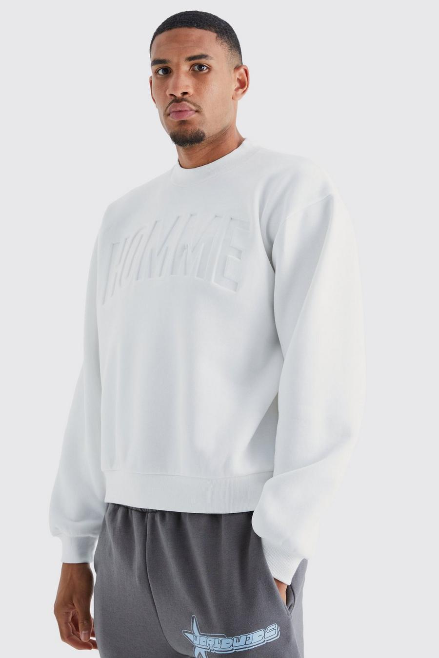 Tall Oversize Sweatshirt mit Homme Print, Ecru