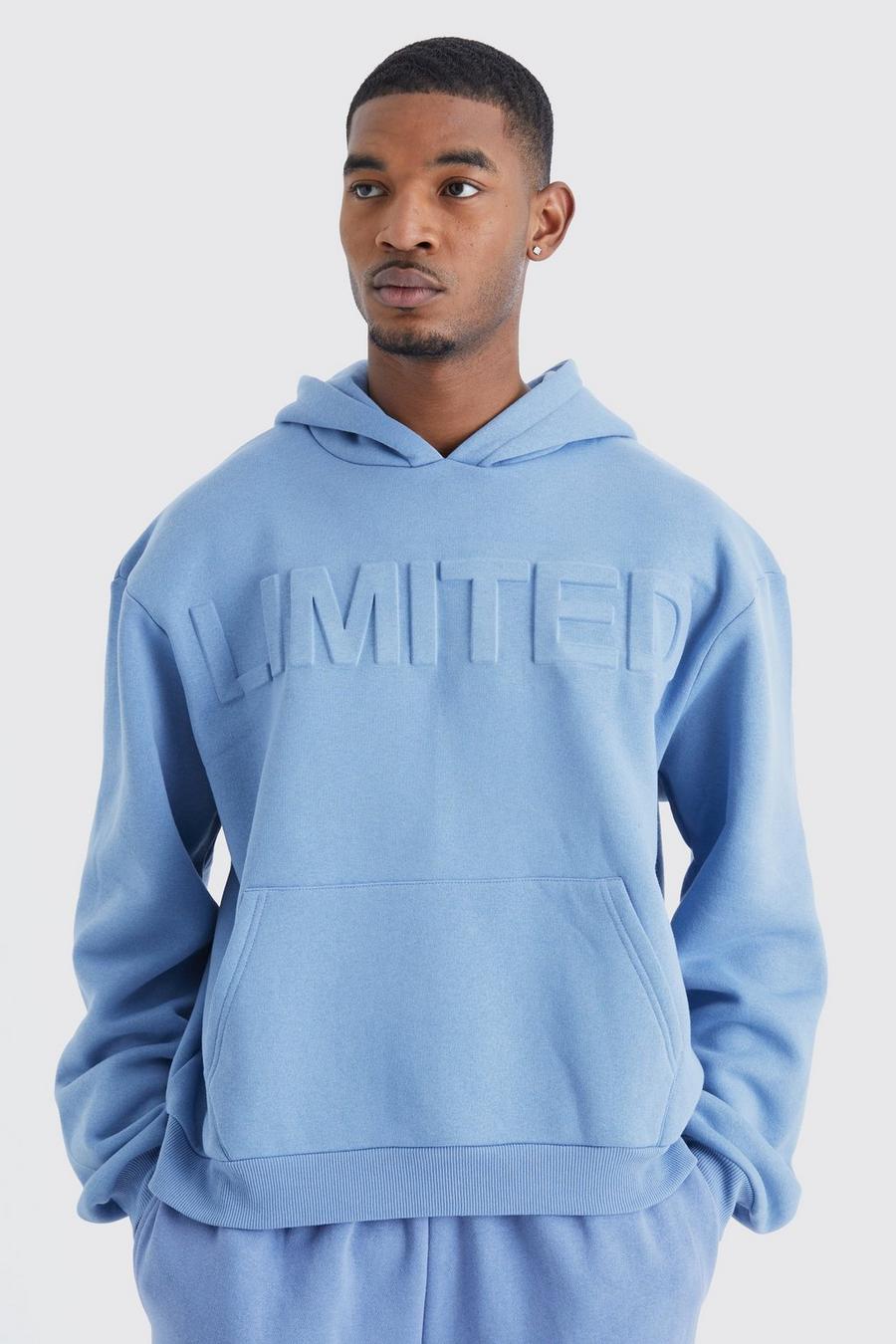 Dusty blue Tall Oversized Boxy Limited Embossed Hoodie