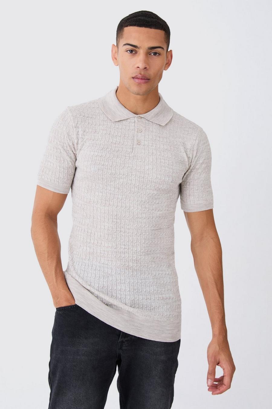 Taupe Tall Muscle Short Sleeve Cable Polo