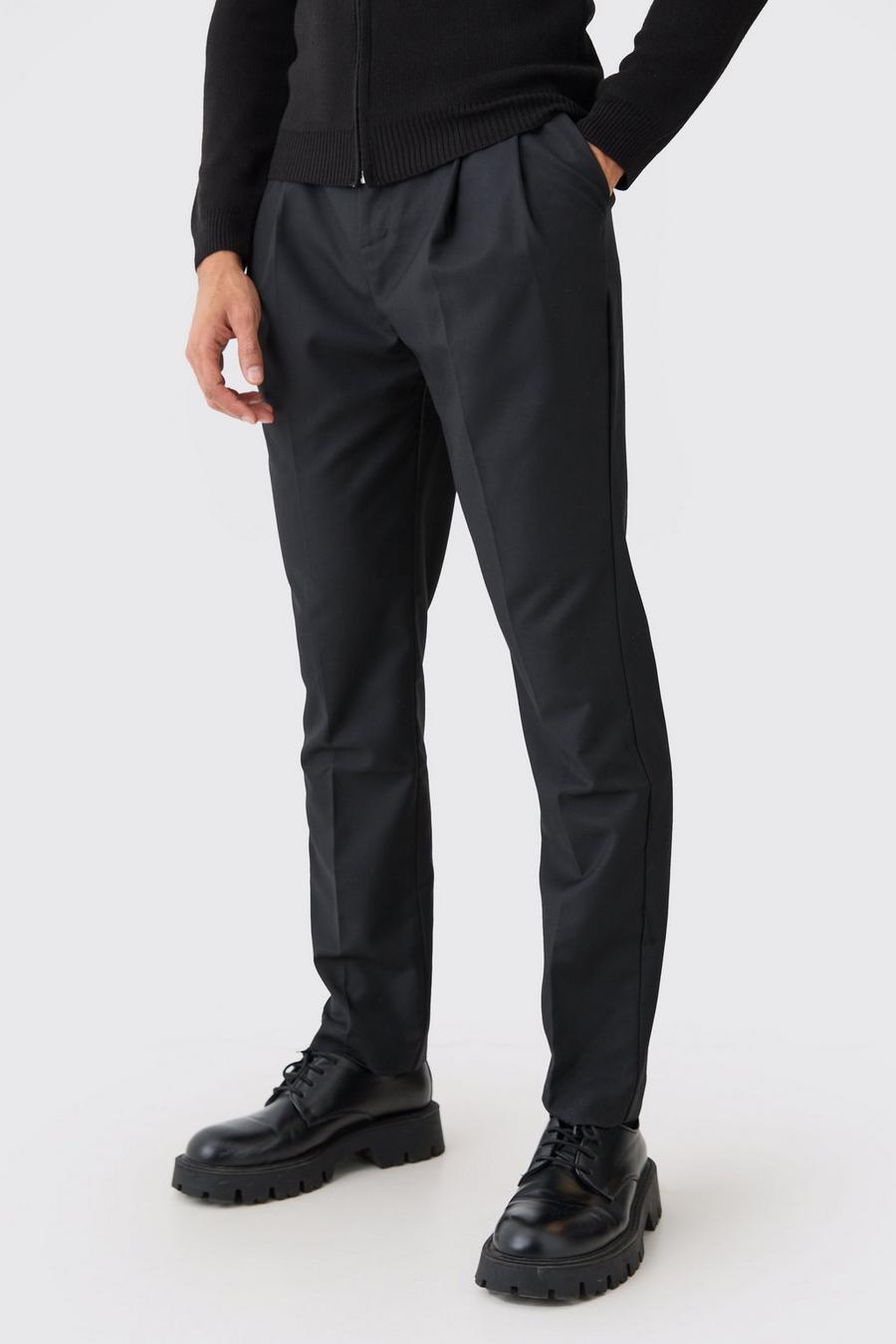 Black Pleat Front Tailored Straight Leg Trousers