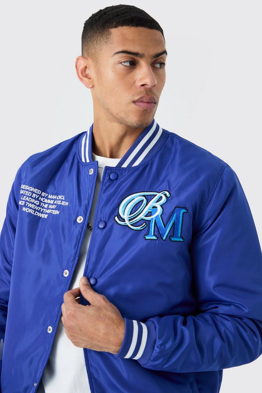 Cobalt Nylon Varsity Jacket With Badges