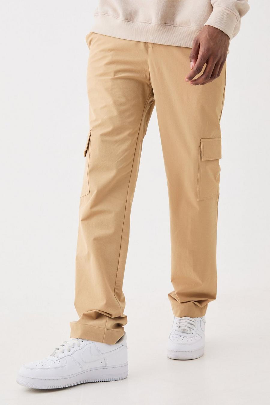 Stone Stretch Tailored Cargo Trousers