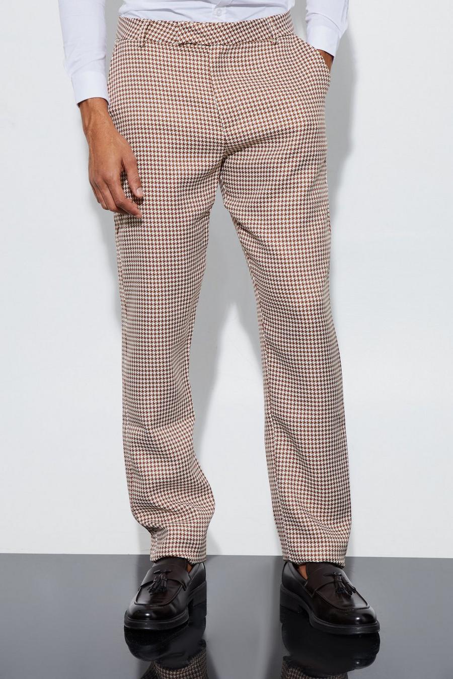 Stone Boucle Houndstooth Straight Fit Trousers