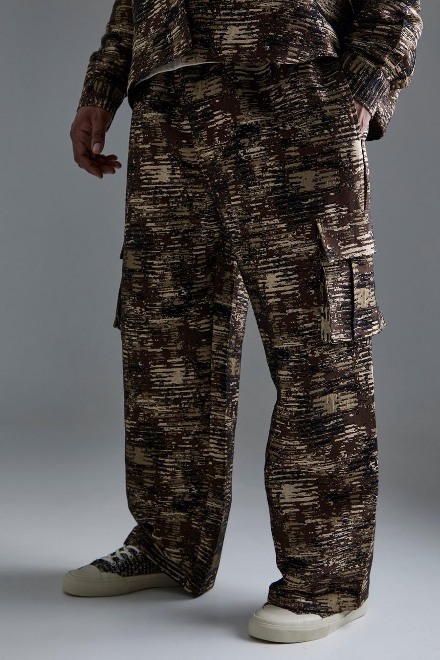 Grande taille - Pantalon cargo large à imprimé camouflage, Stone