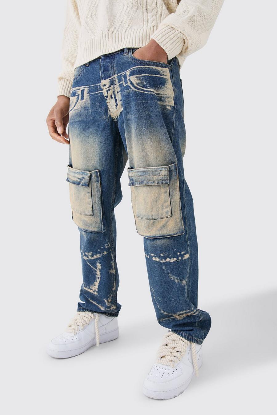 Lockere Jeans mit X-Ray Print und Acid-Waschung, Antique wash