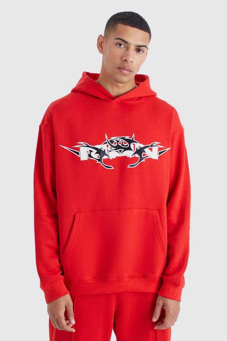 Red Oversized Pu Applique Hoodie