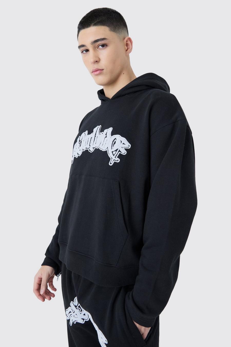 Black Oversize hoodie med dragkedja image number 1