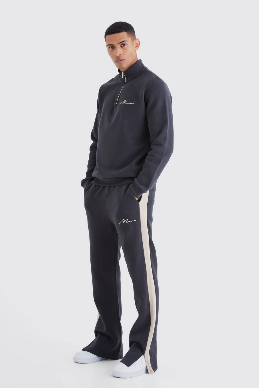 Man Signature Sweatshirt-Trainingsanzug mit 1/4 Reißverschluss, Charcoal