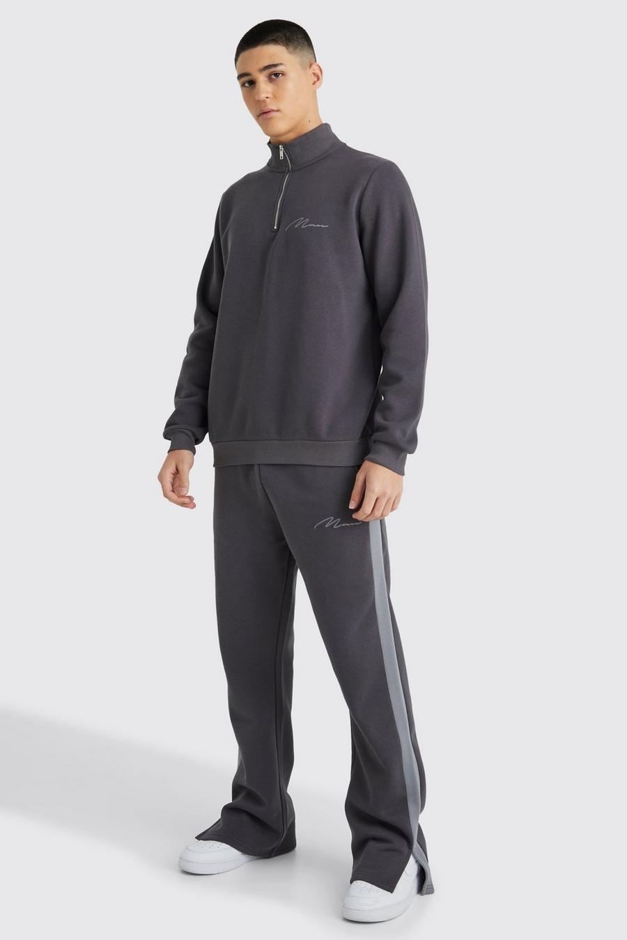 Man Signature Sweatshirt-Trainingsanzug mit 1/4 Reißverschluss, Dark grey image number 1