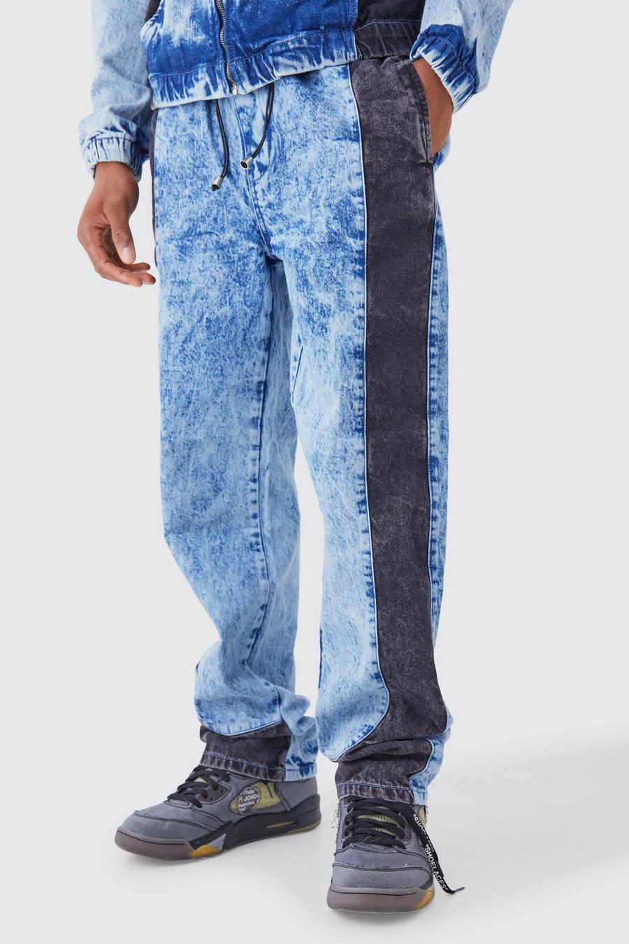 Pantaloni tuta rilassati in denim in lavaggio acido, Light blue