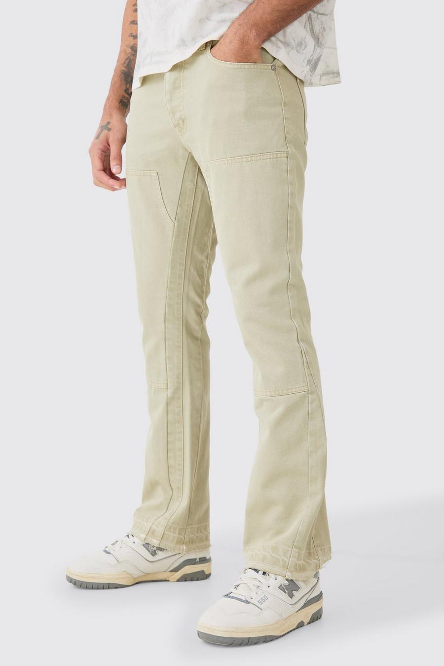 Sage Onbewerkte Flared Slim Fit Jeans Met Gusset Detail
