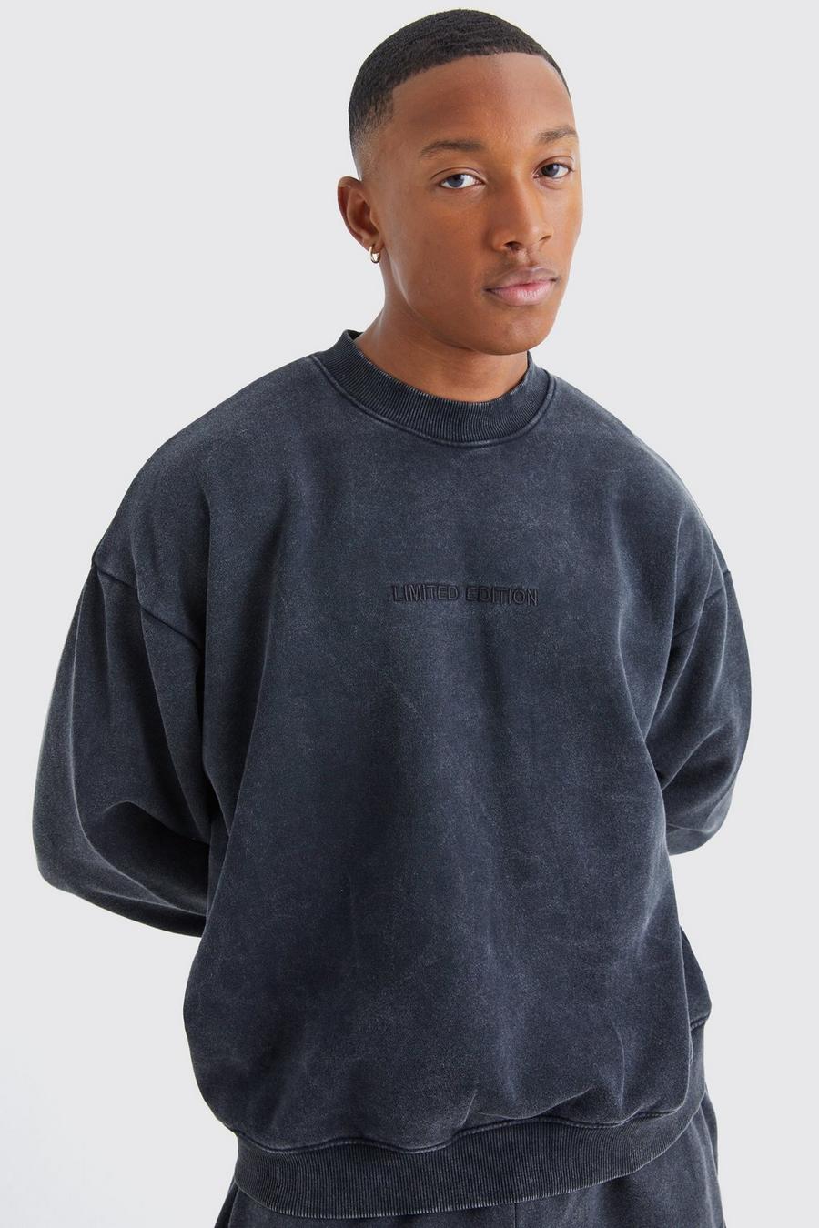 Charcoal Oversized Limited Boxy Acid Wash Sweatshirt image number 1