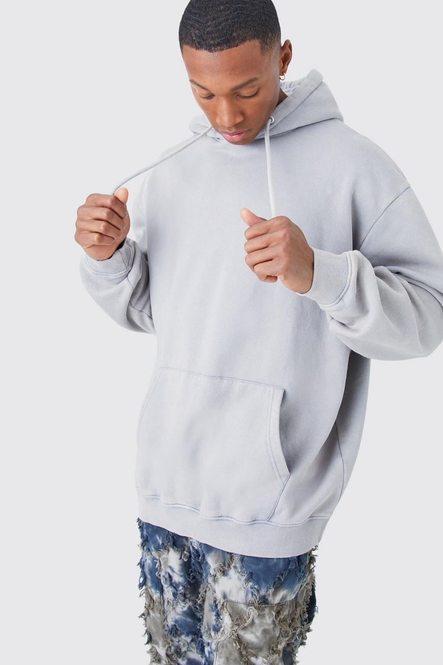 Light grey Oversize hoodie med stentvättad effekt image number 1