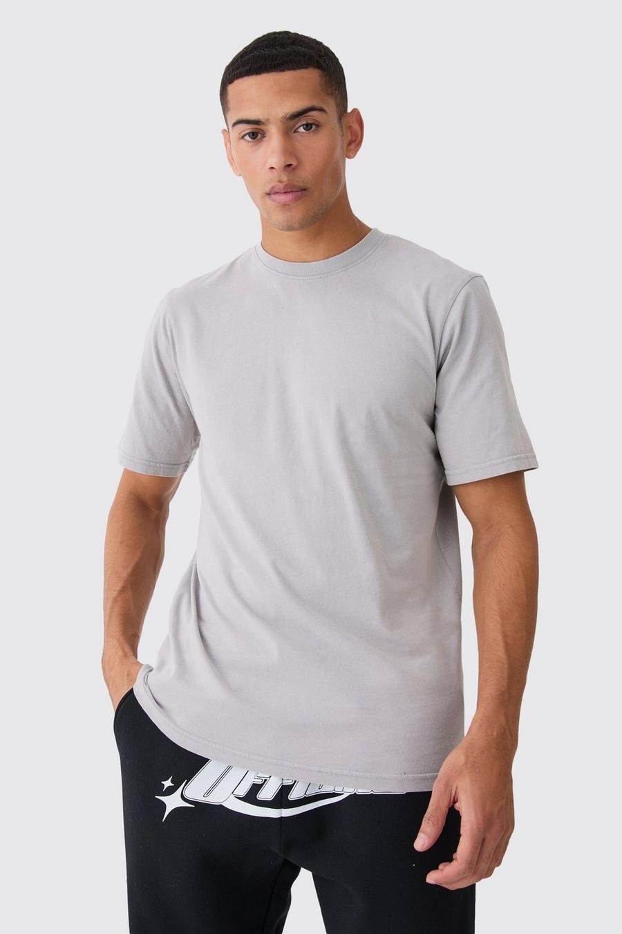 Camiseta desteñida con cuello de caja, Light grey