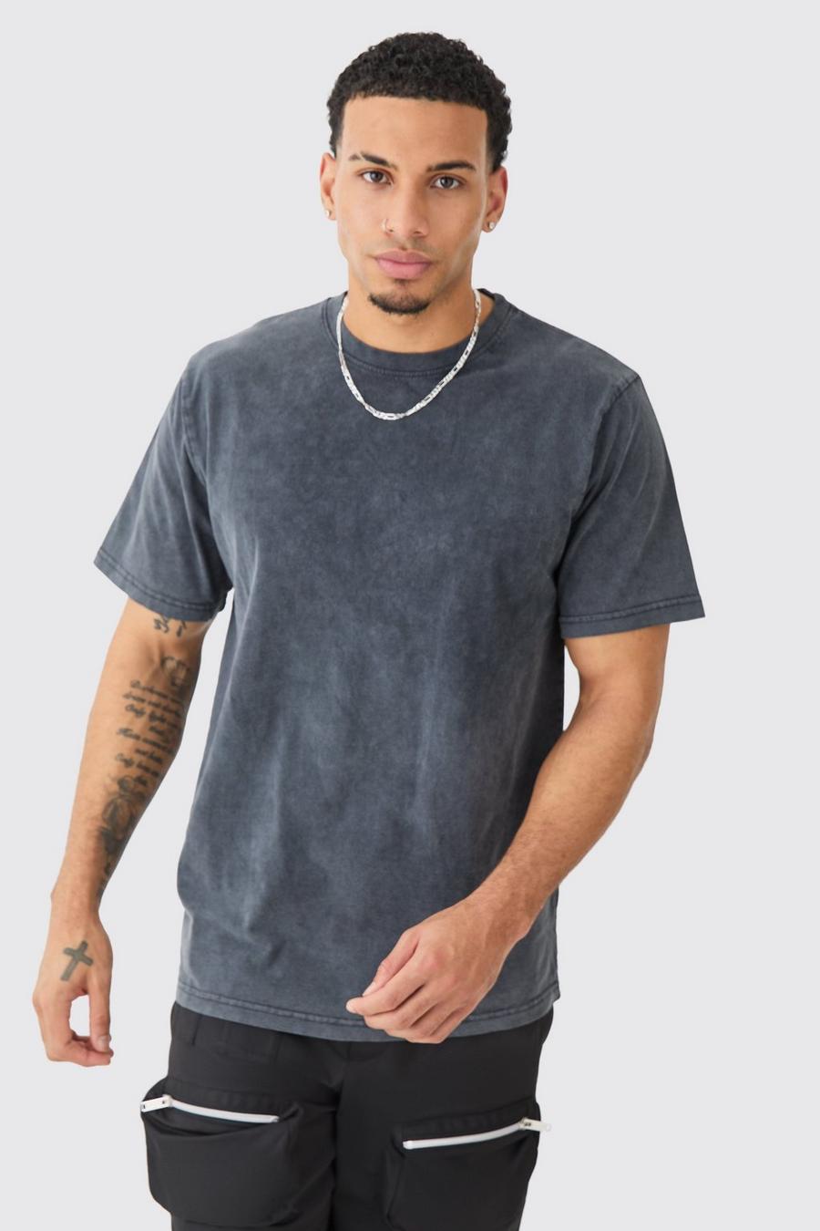 Charcoal grey Acid Wash Crew Neck T-shirt