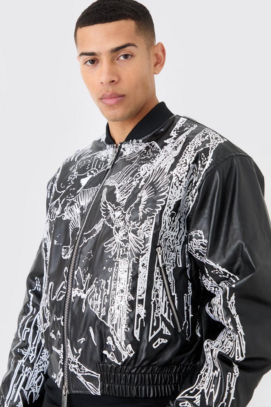 Black Boxy Embroidered Bomber