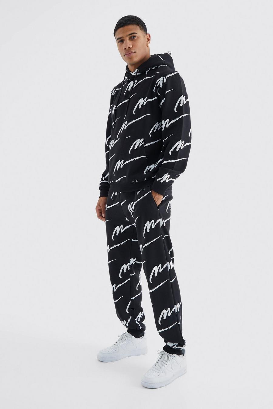 Man Signature Hoodie-Trainingsanzug mit Print, Black