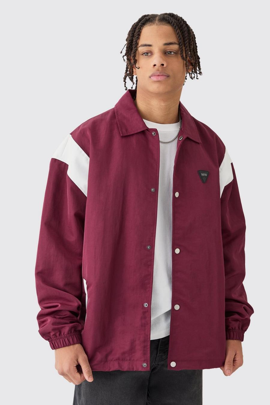 Wine Oversized Pu Panel Nylon Jacket