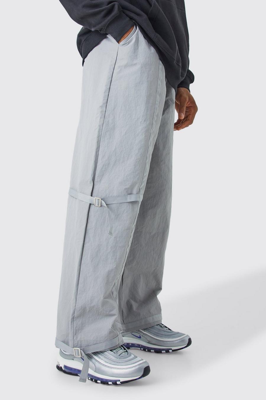 Grey Tape Detail Adjustable Cuff Parachute Pants