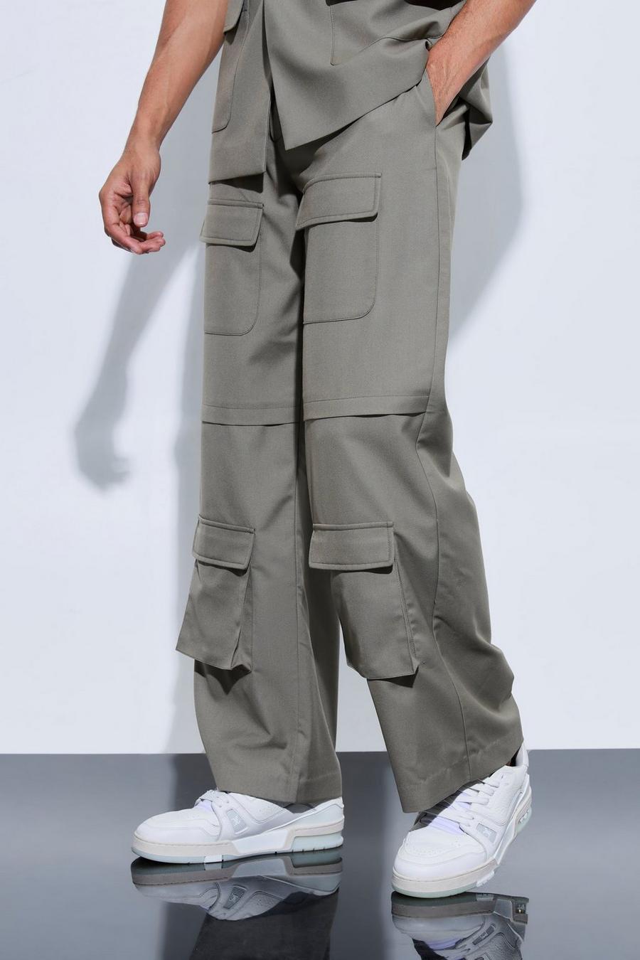 Pantaloni a gamba ampia con tasche Cargo, Khaki