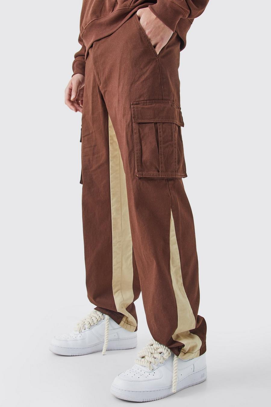 Chocolate Fixed Waist Gusset Cargo Trousers