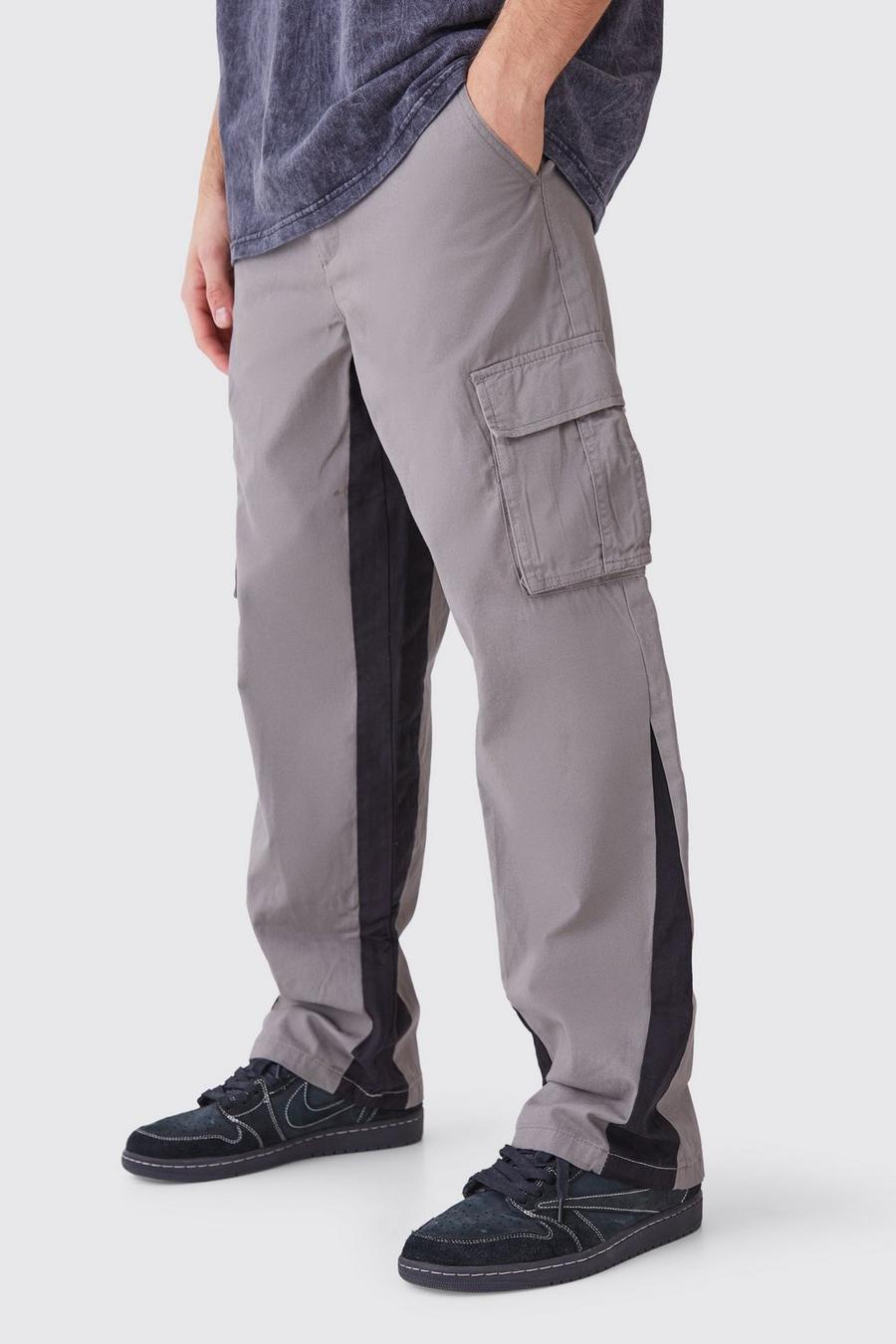 Pantalón cargo con cintura fija y refuerzos, Grey