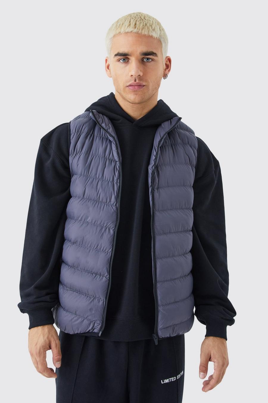 Grey Quilted Funnel Neck Gilet