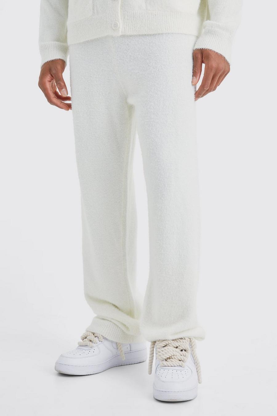 Ecru Relaxed Fluffy Knitted Joggers