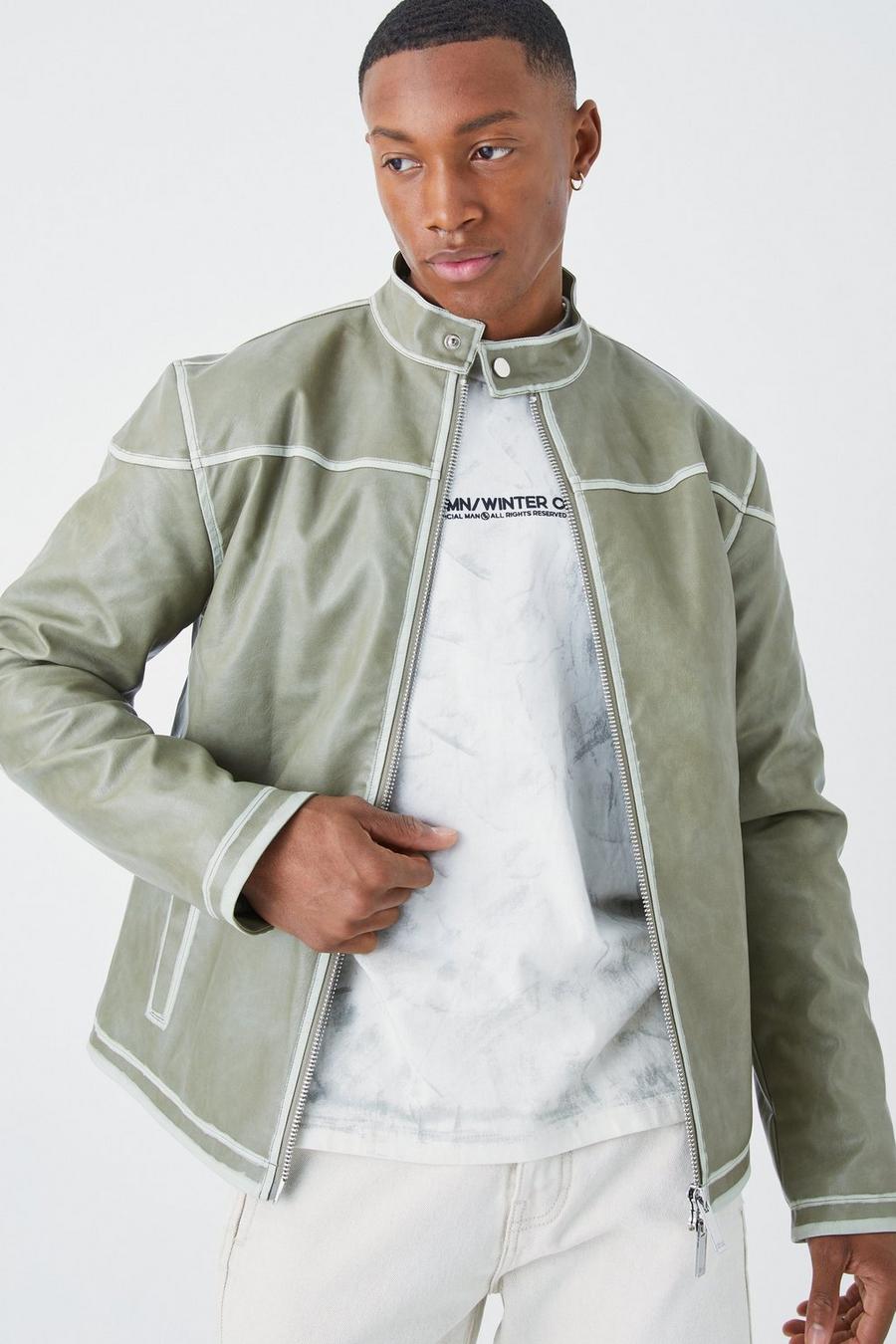 PU-Bikerjacke mit Naht-Detail, Sage