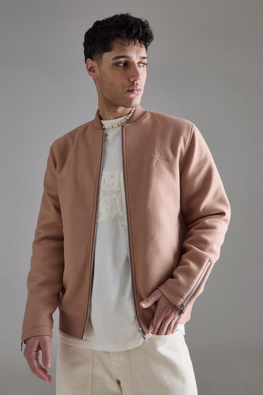 Bomber droit feutré, Beige