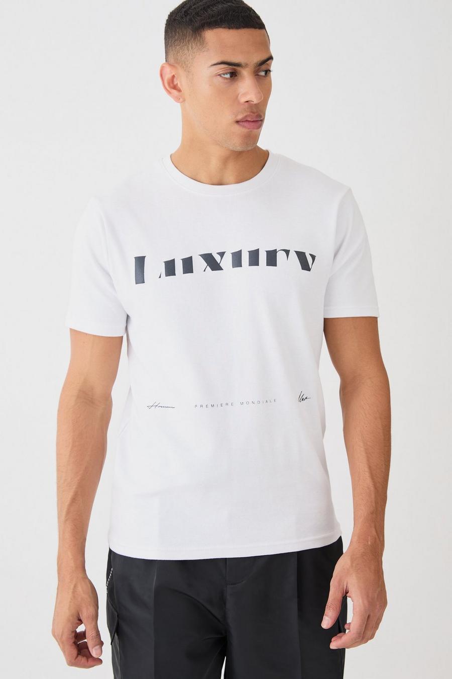 White Luxe Slim Fit T-Shirt Met Print