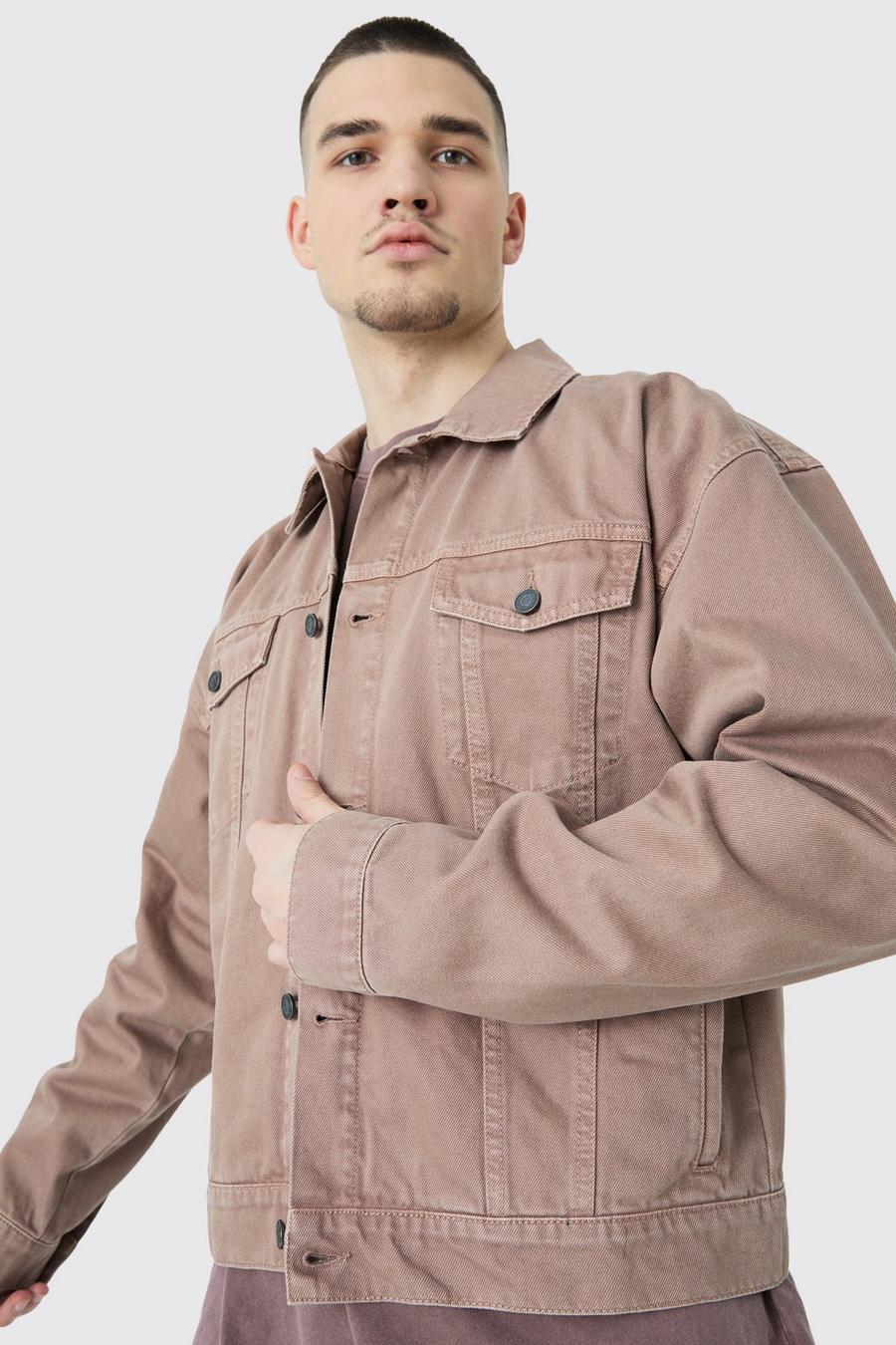Brown Tall Boxy Fit Overdyed Denim Jacket
