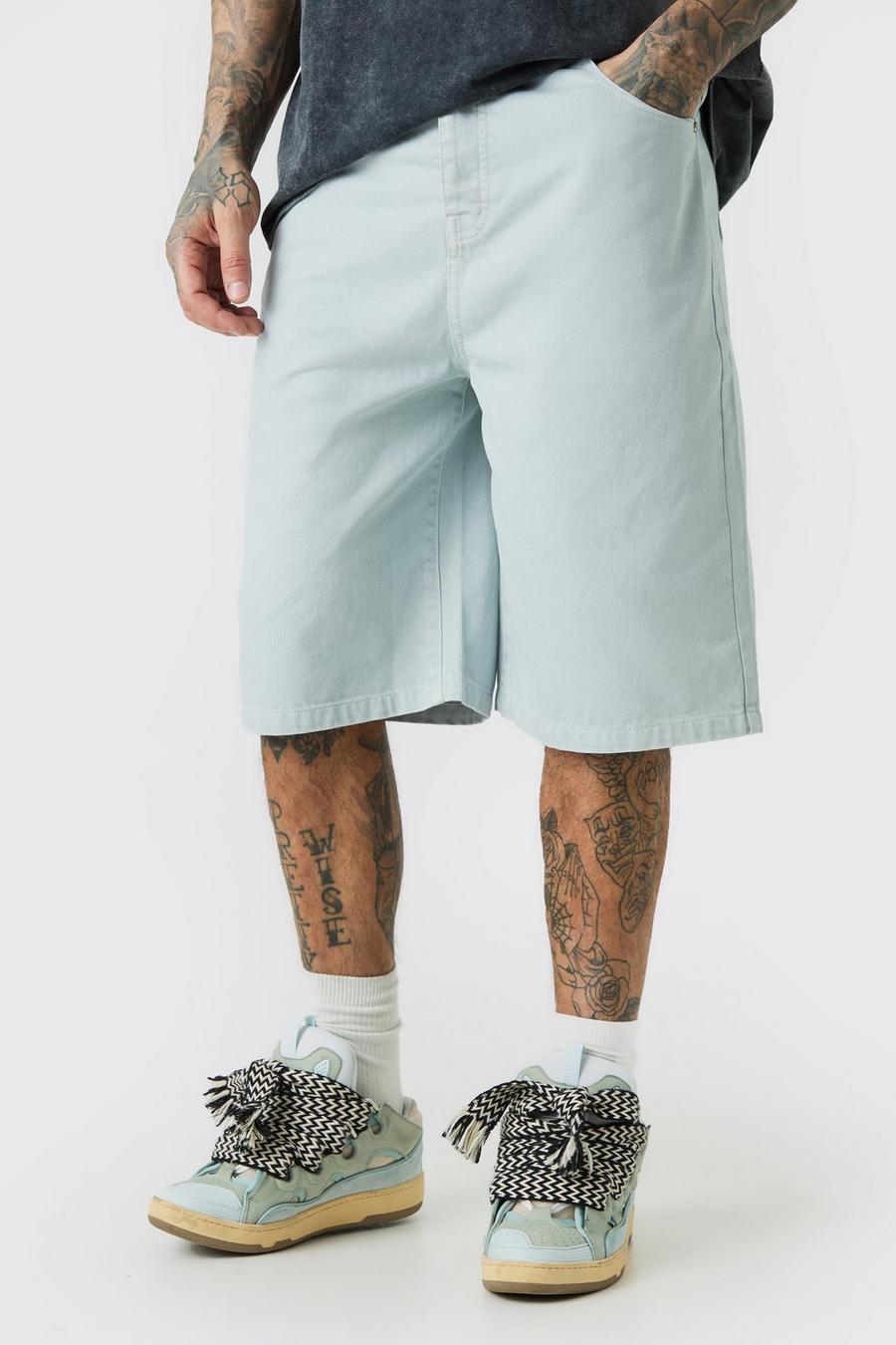 Tall überfärbte Denim Jorts, Ice blue