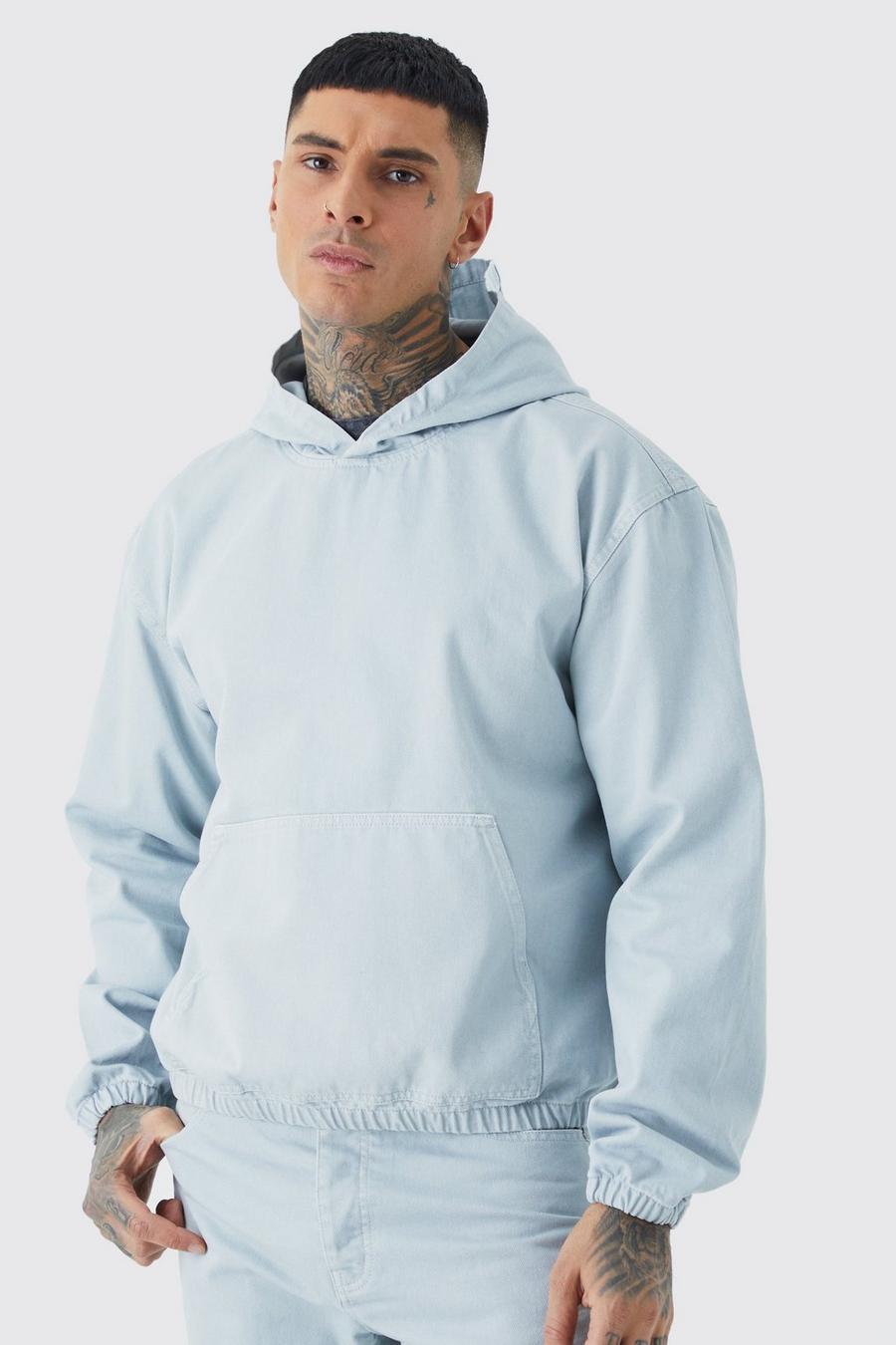 Ice blue Tall Overdyed Denim Boxy Fit Hoodie