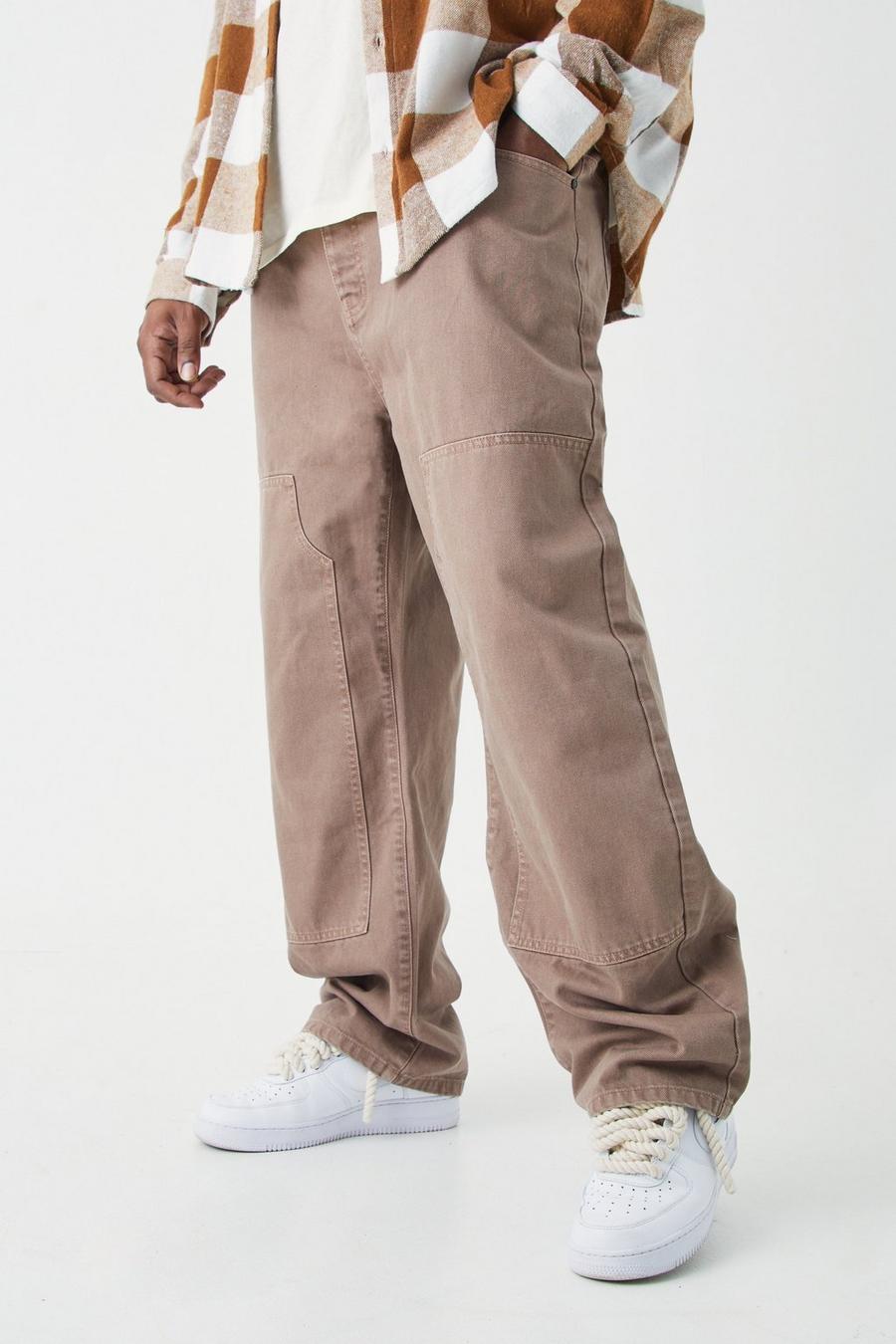 Brown Plus Onbewerkte Onbewerkte Overdye Utility Jeans