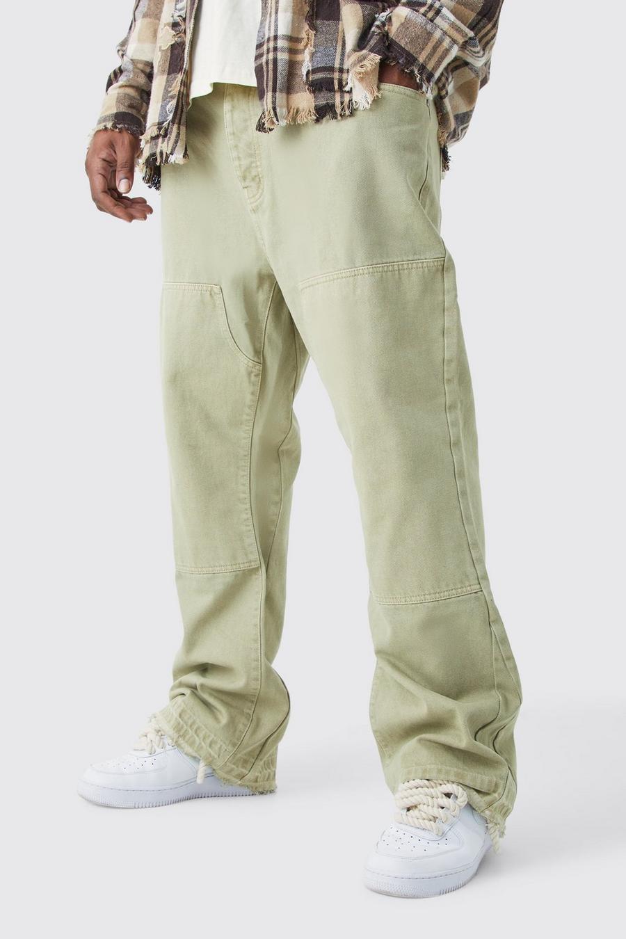 Jeans Plus Size Slim Fit in denim rigido con inserti a zampa, Sage