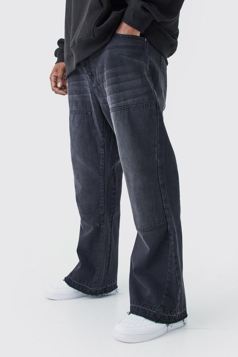 Washed black Plus Onbewerkte Flared Slim Fit Jeans Met Gusset Detail