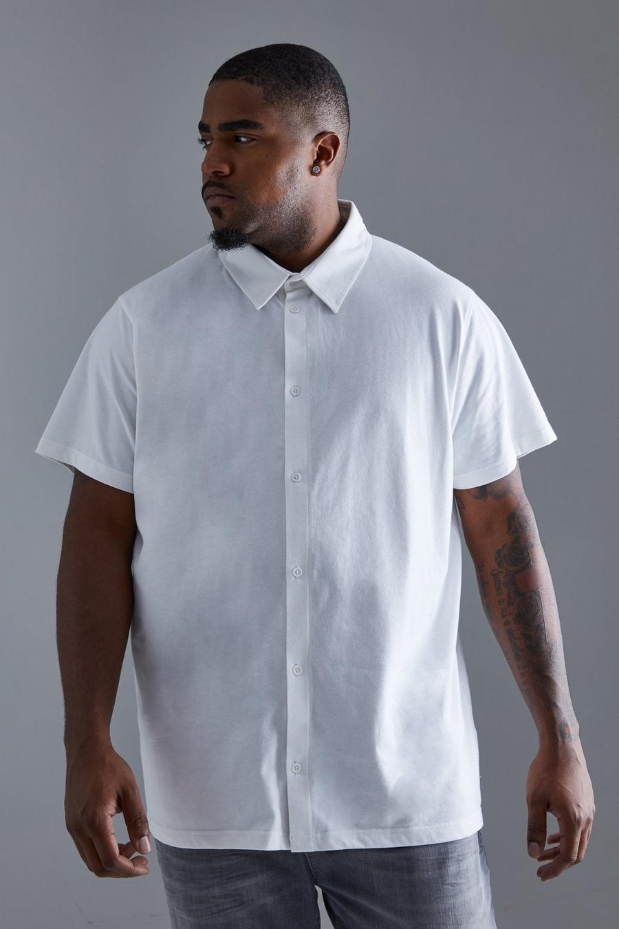 Camisa Plus de manga corta y tela jersey, White