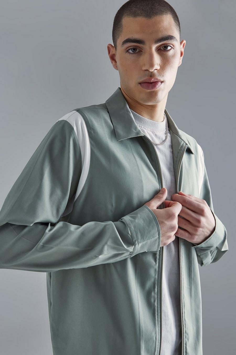 Green Long Sleeve Varsity Panel Shirt  image number 1