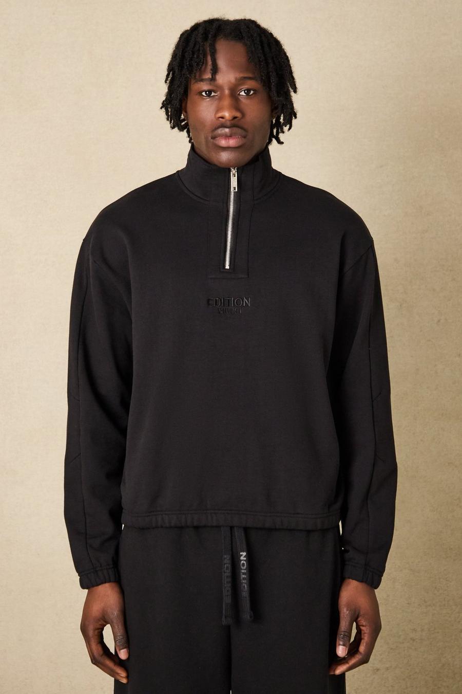Black EDITION Oversized sweatshirt i boxig modell med hög krage image number 1