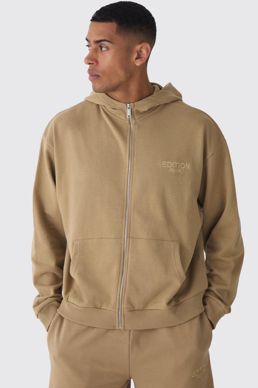 Sweat à capuche oversize zippé épais, Taupe