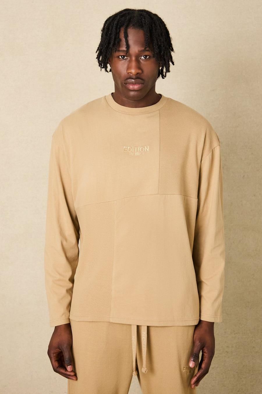 Taupe EDITION Heavyweight Ribbed Panelled T-shirt