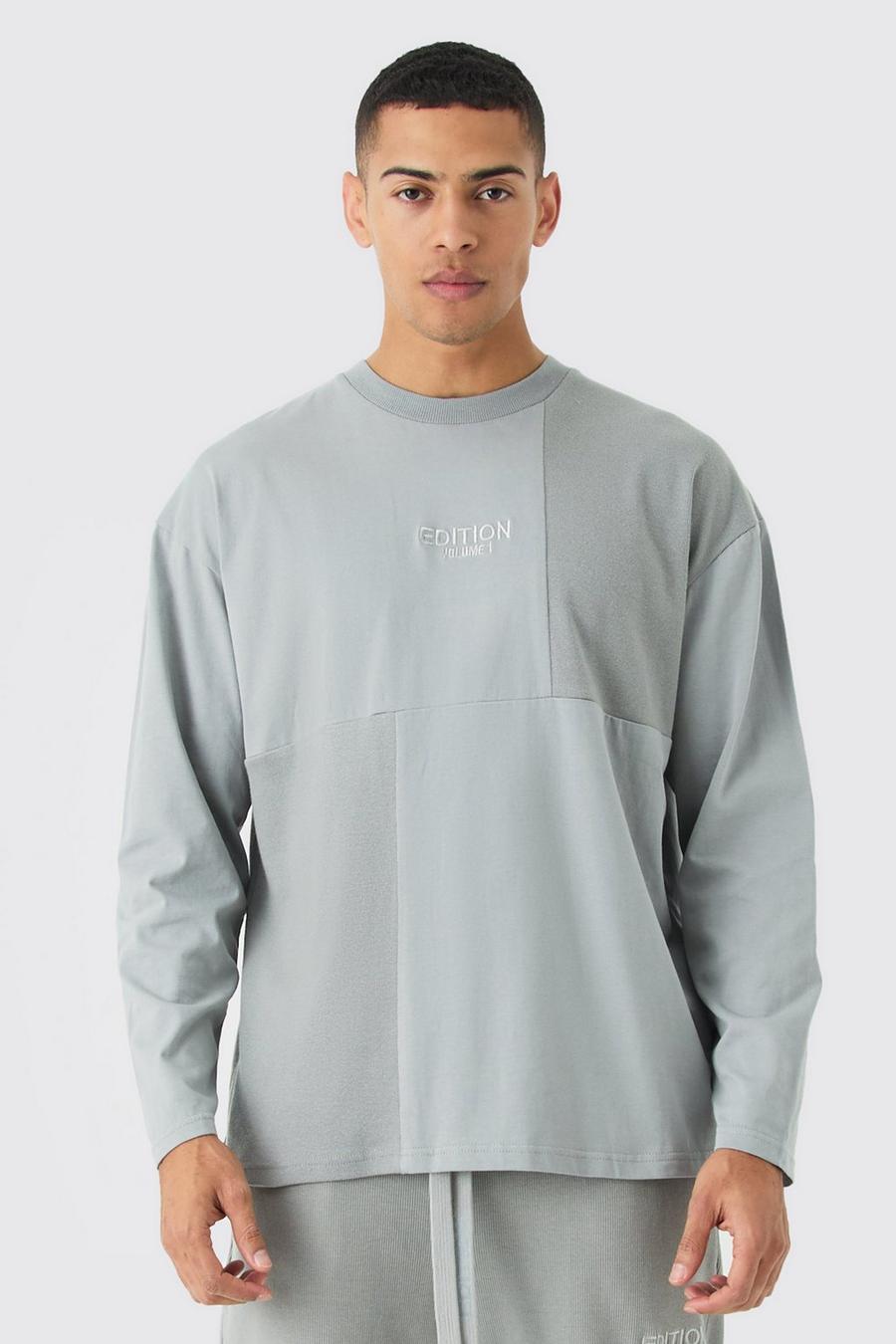 Grey EDITION Ribbad t-shirt i tjockt tyg med paneler image number 1