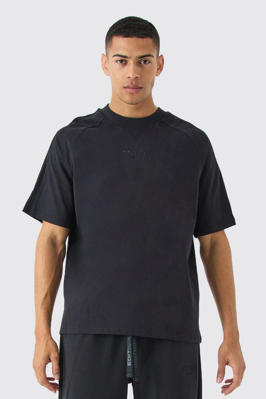 Camiseta oversize gruesa con alforza y ​​estampado de EDITION, Black