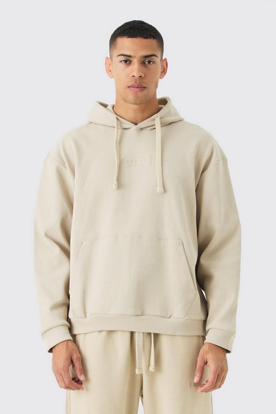 Gerippter Oversize Edition Hoodie, Stone