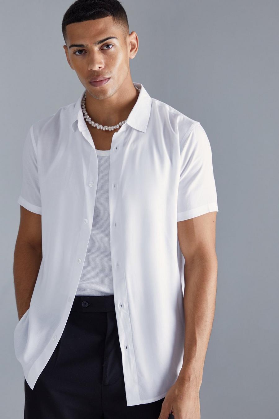 White Plain Viscose Short Sleeve Shirt